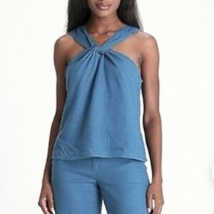 Banana Republic Linen Twisted Halter Top - Teal Sz.L New
